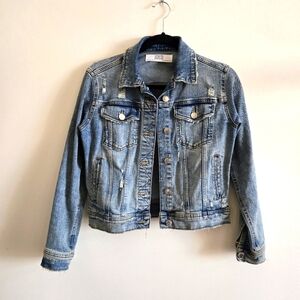 ZARA I S Blue Distressed Denim Jean Jacket I  blue, medium wash